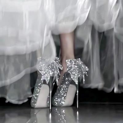 New Stiletto 18-year-old Adult Gift Sequined Diamond Crystal High Heels Butterfly Wedding Dress Two Wearing Wedding Shoes Bride