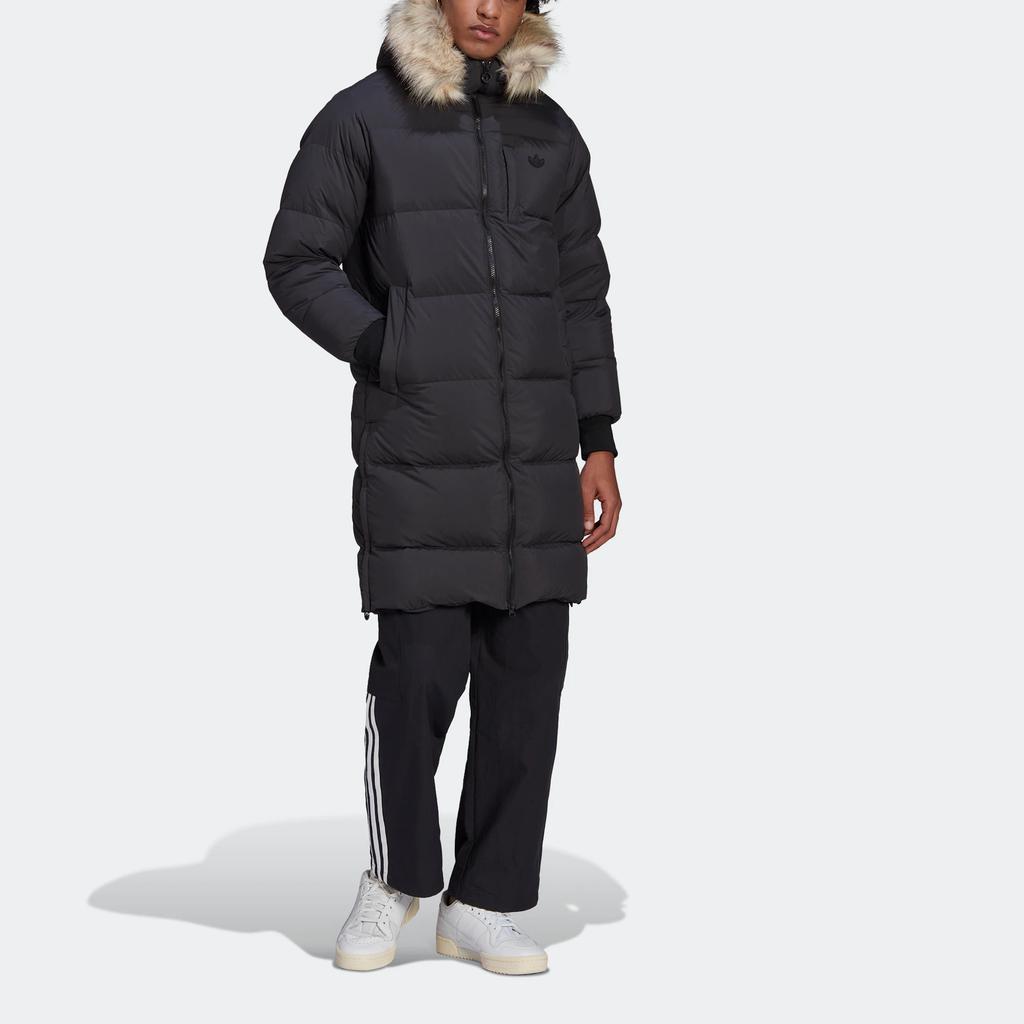 Adidas Originals Trefoil Regen Puff Long Solid Zip Hooded Duck Down Coat Men Outerwear Black HL9194