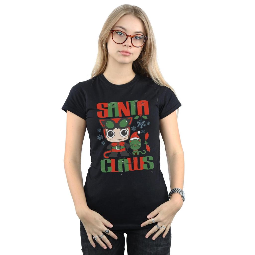 DC Comics Womens/Ladies Chibi Catwoman Santa Claws Cotton T-Shirt