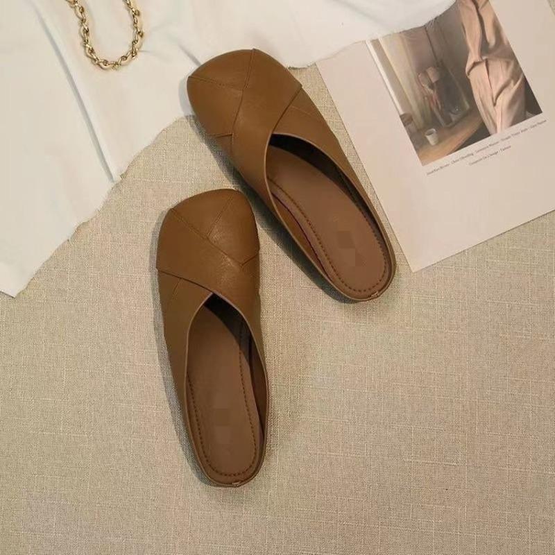 Baotou Women's New Soft Leather Soft-Topped Lazy Shoes Slippers