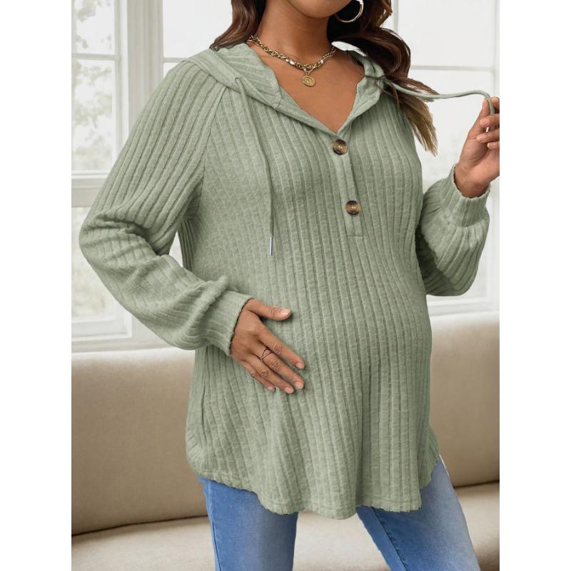 Pregnant Women Knit Hooded Long Sleeve Loose Fit Maternity Top