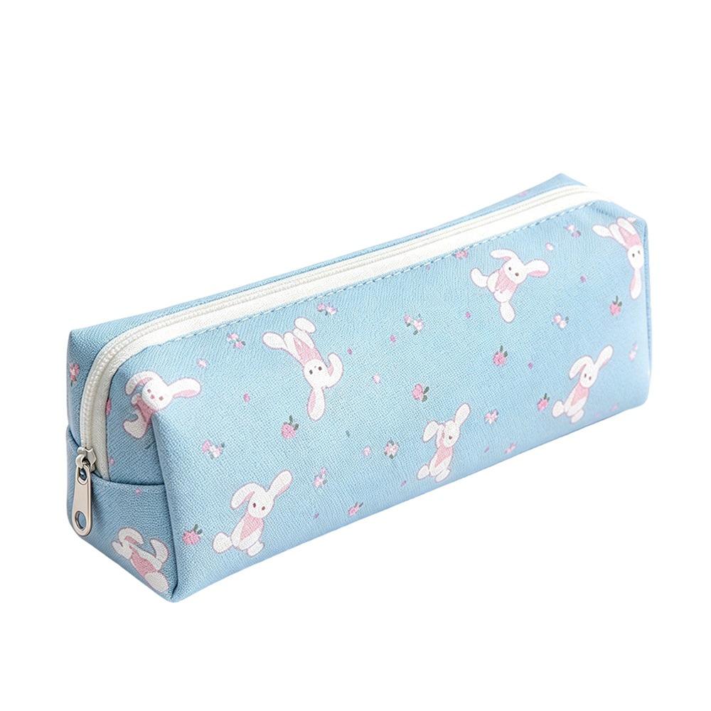 Rabbit Floral Polka-Dot Print Pencil Pouch Zipper Closure Stationery Storage Bag Pen Bag  Students