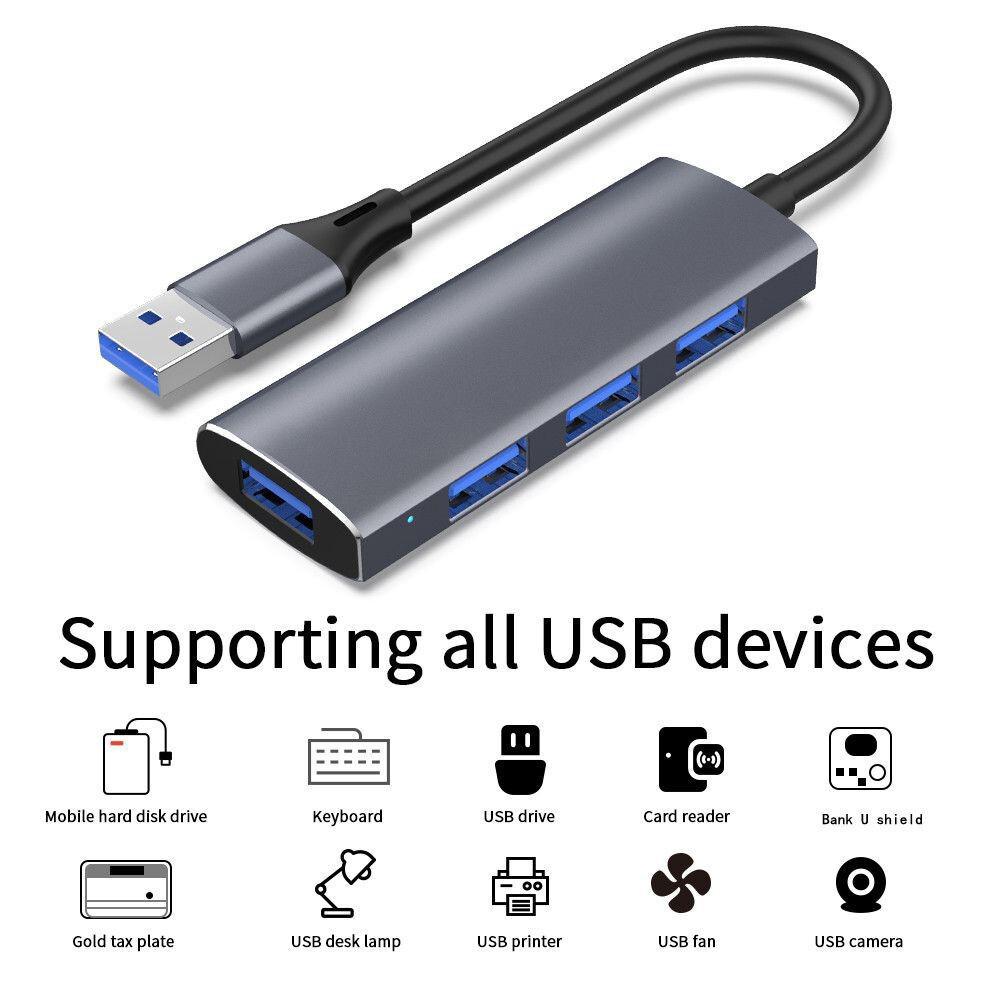 Aluminum Alloy 3-Port USB 2.0 High-Speed Hub Splitter 3.0 USB Port
