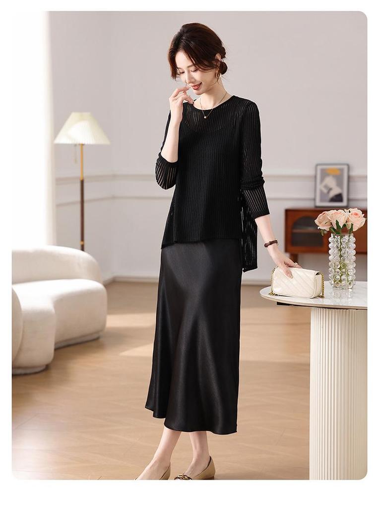 Stylish Midlife Women's Chic Chinese Spring 2026 Two-Piece Skirt and Top Set