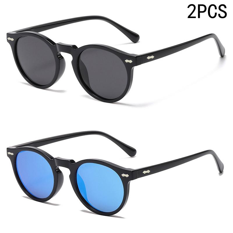 2PCS New Style Of Retro Glasses Round Fashion Mita Sunglasses Personalized Sunglasses JH3053