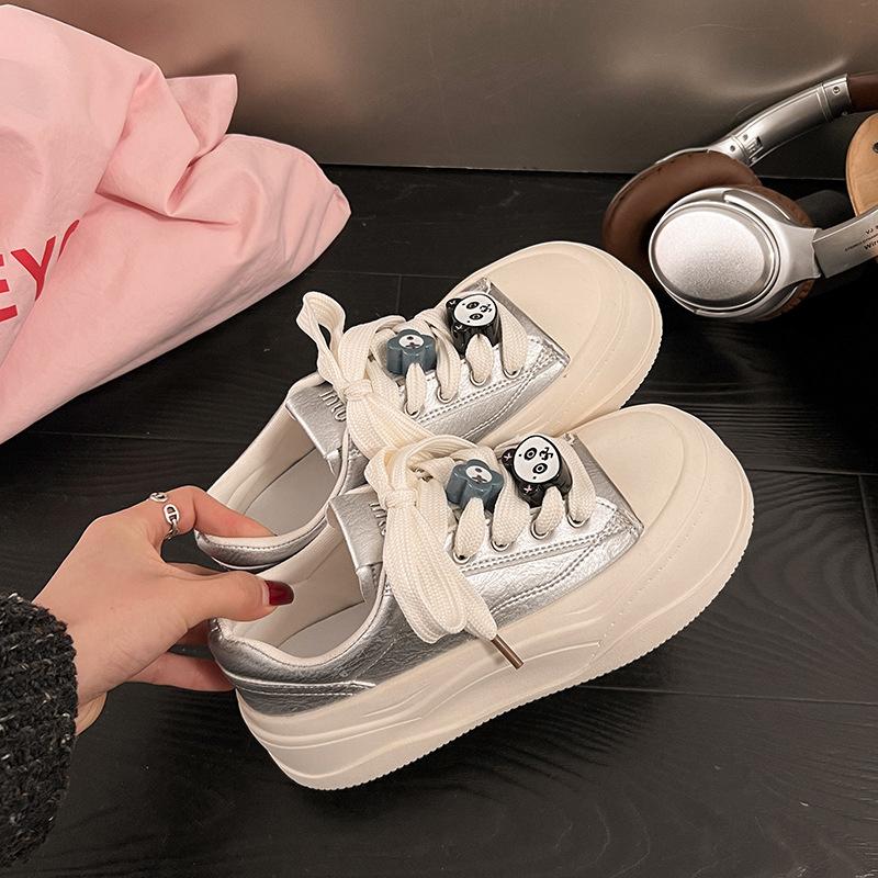 

Thick-soled cute little white shoes women s 5 spring new small versatile height increase lightweight sports and leisure board shoes women 40 серебряный