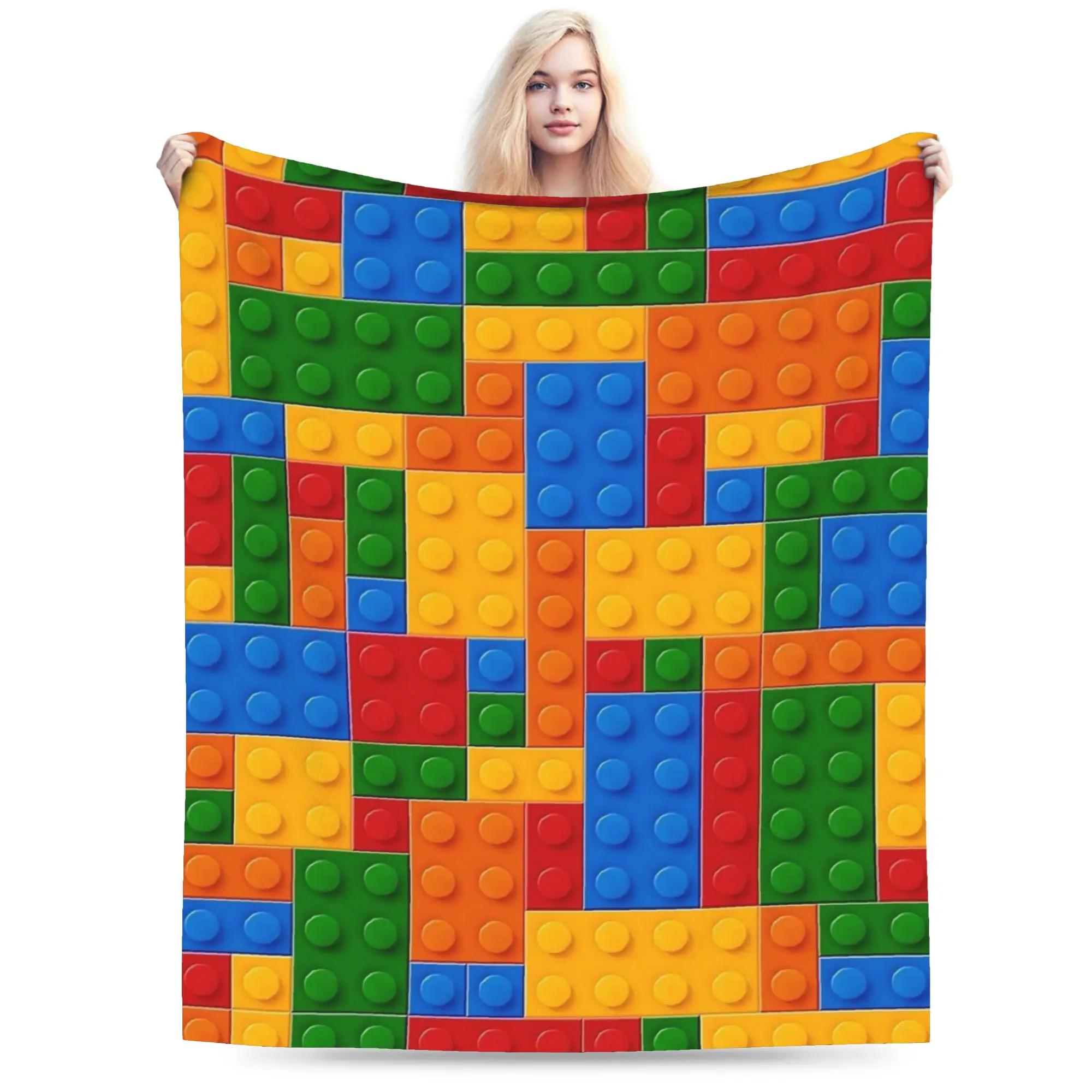 Building Blocks Print Plush Throw Blanket for Kids  Soft Flannel Bedspread for Boys Girls Ideal for Bedroom Sofa Bed Cover 100x150cm