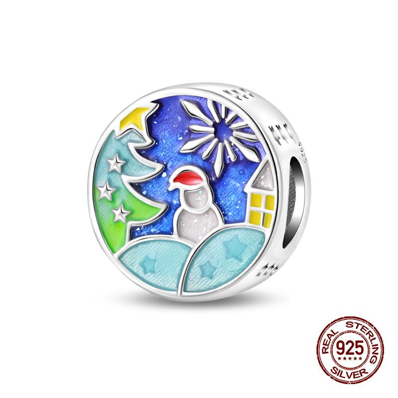 Original 925 Silver Charms Beads Winter Snowflake Snowman Igloo Penguin Pendants Fit Bracelet Charms Women Jewelry Gift