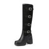 Fashion Women Boots Autumn Winter Long Tube Knight Booties Buckle Punk Gothic Classic Black ArmyGreen Platform High Heel Shoes Knee-High