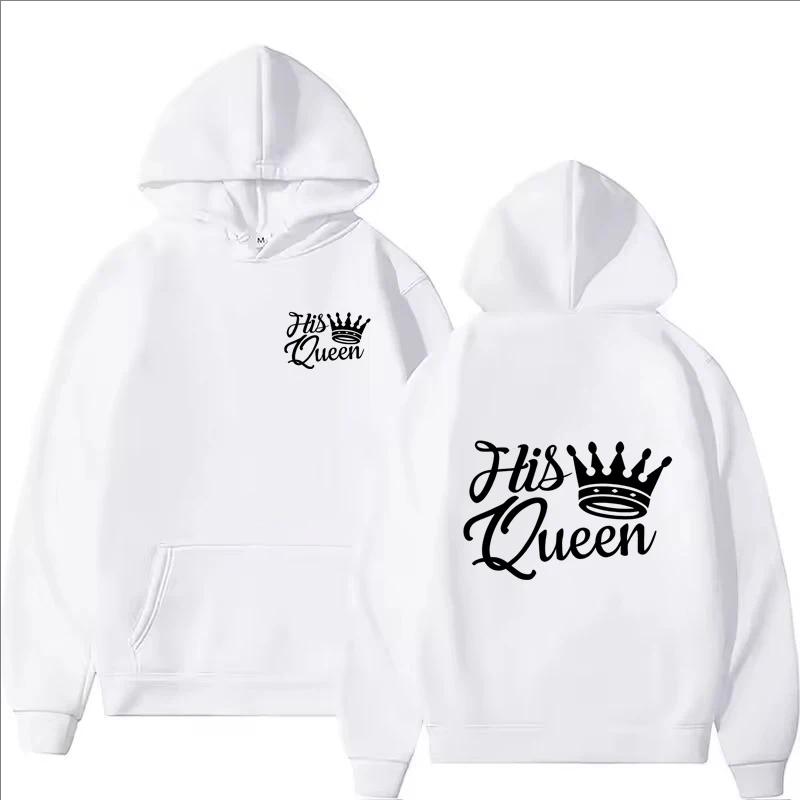 His Queen Printed Hoodie Women Men Casual Fleece Comfortable Fashion O-Neck Long Sleeve Pullover Autumn Winter Oversize Hoodie