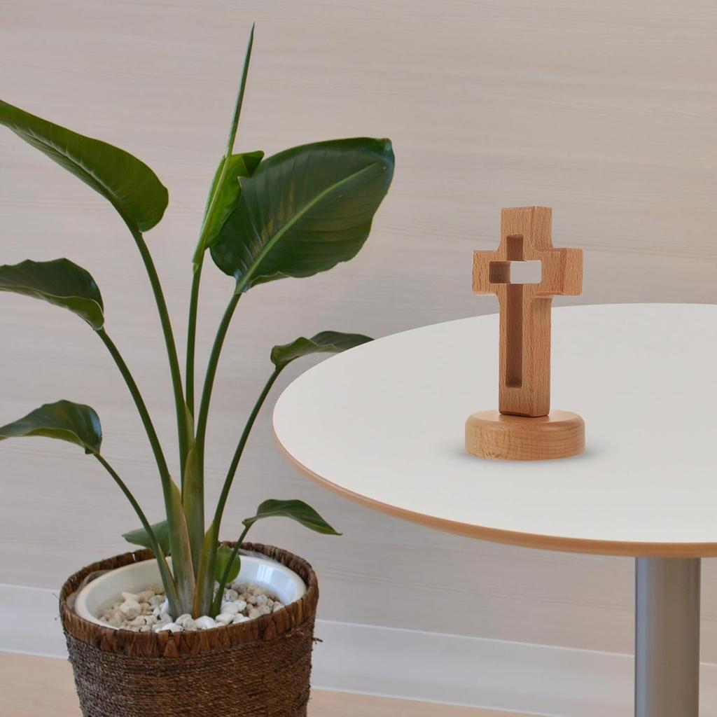 Veemoon Wood Standing Cross Wood Standing Cross Decor Wood Religious Table Alter Standing Table Cross Altar Cross with Stand Wooden Table Cross