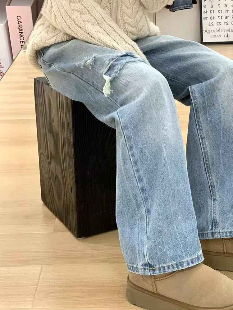 2025 Neue Plus-Size Petite Weitbein Schlankmachende Damen Ripped Jeans