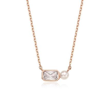OST Square Cubic and Pearl Silver Necklace OTS320711PPI