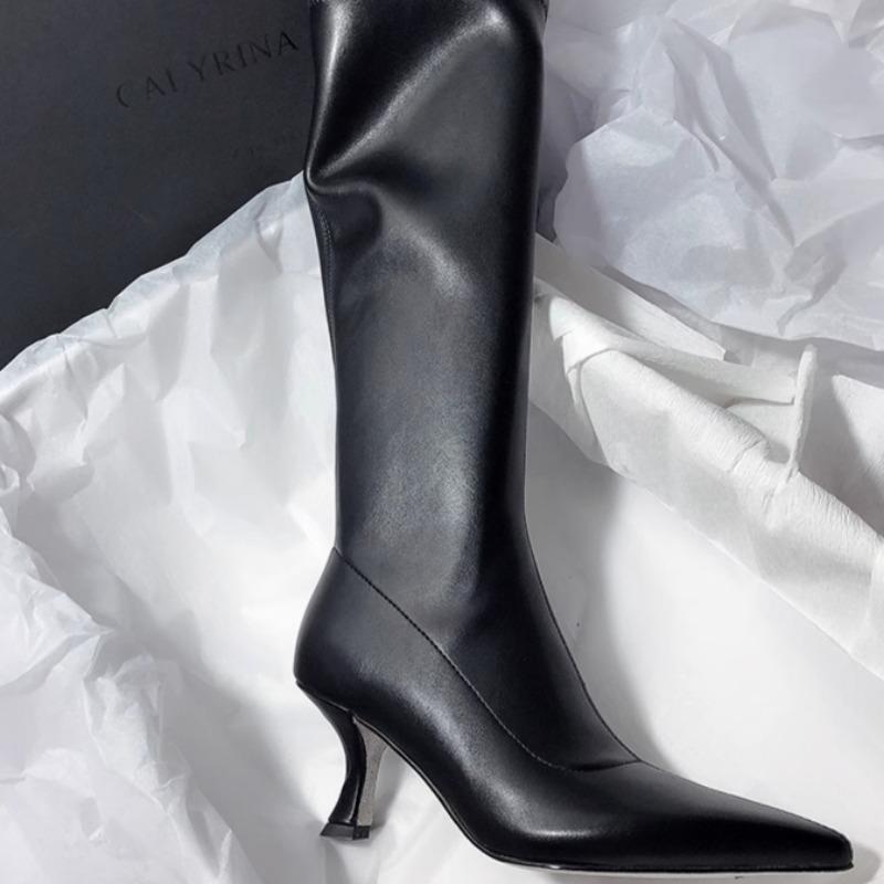 Fashion Winter New Thin Heel Cotton Boots Women's Fashion Pointed Side Zipper Anti-slip Wear-resistant High Boots