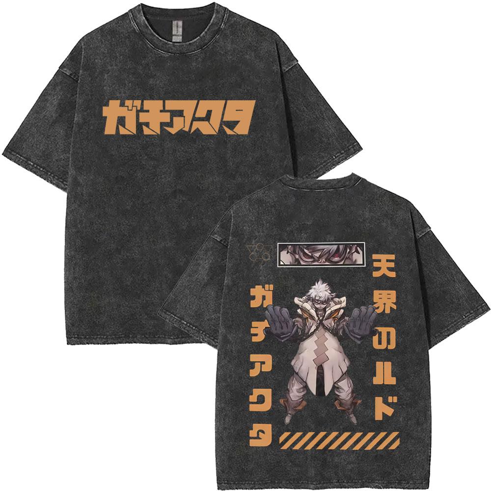 Anime Gachiakuta Riyo Vintage Washed T Shirts Men Women Manga Retro Oversized Short Sleeve Tshirt Male Fashion Trend Streetwear