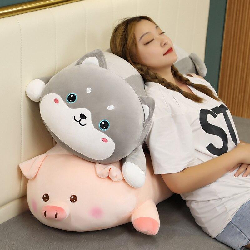 Giant Husky Dog Pig Plush Long Pillow Stuffed Soft Sleeping Cushion Lovely Rabbit Bear Plush Toys Baby Girl Kawaii Gift