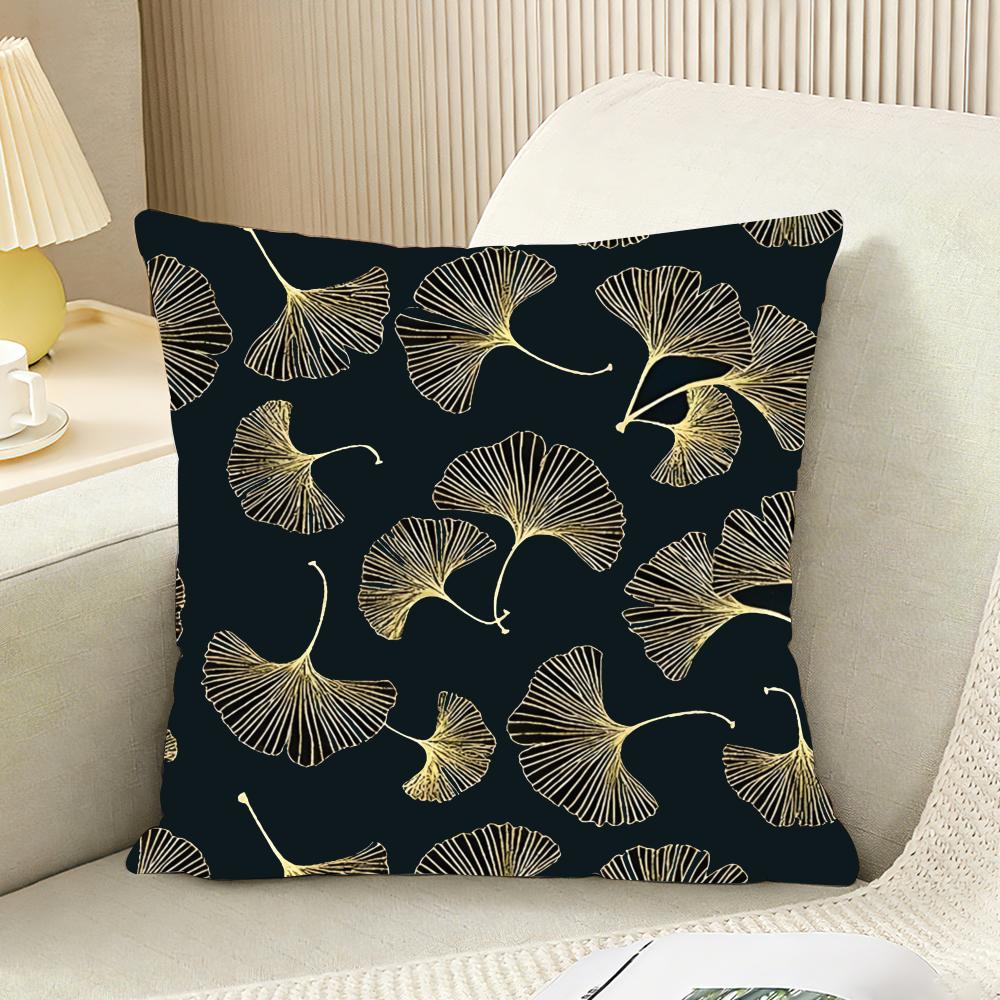 Ginkgo Leaves Printed Cushion Cover Reversible Plush Pillow Cover For Car Sofa Bedroom Decorative Gift Pillowcase