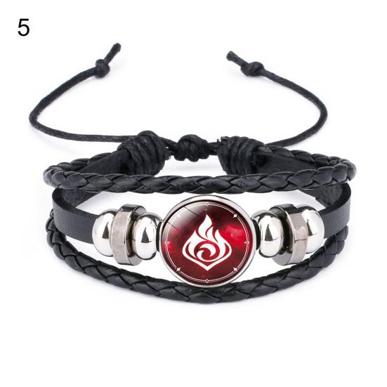 

Плетеный браслет Genshin с драгоценными камнями, многослойный браслет Genshin из искусственной кожи, украшение для рук 5