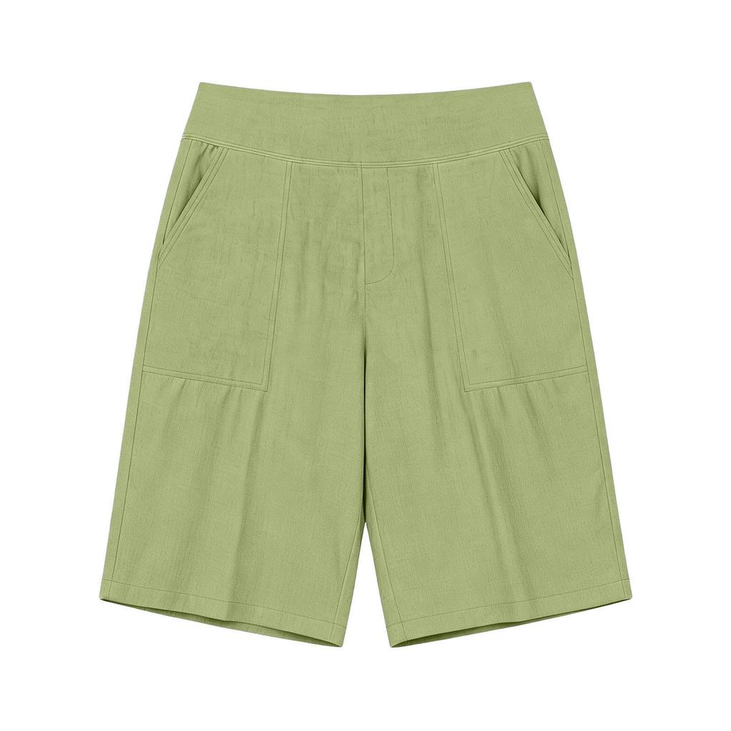 Sommer 2026 High Waist Baumwoll-Leinen Lässige Lockere Shorts mit Taschen