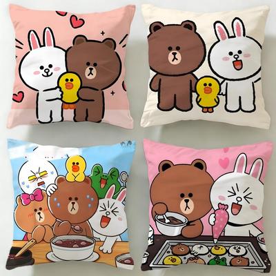 Popular Cartoon Brand LINE Friends Cushion Cover Soft & Easy-Wash Pillow Case – Versatile for Couch, Bed, Travel and Office