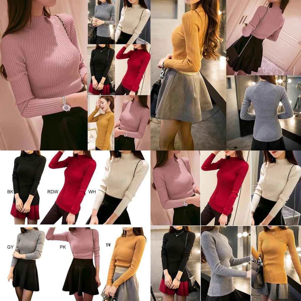 Elegant Women's Long Sleeve Knitted Sweater Turtleneck Jumper Slim Fit Pullover