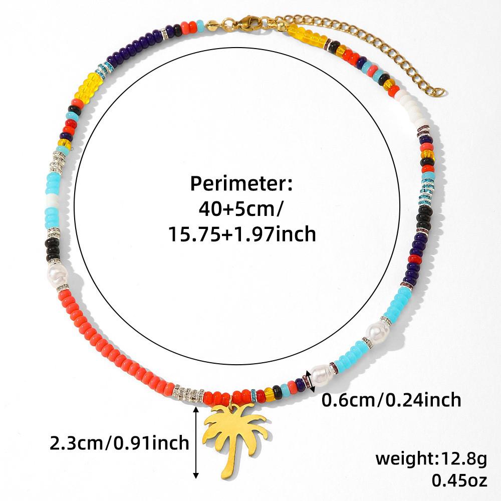 Coconut Tree Geometric Beaded Necklace For Women Summer Travel Accessory