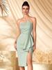European and American Waist Show Figure Fashion Dress Independent Station Oblique Neck Split Ruffle Edge Irregular Dress
