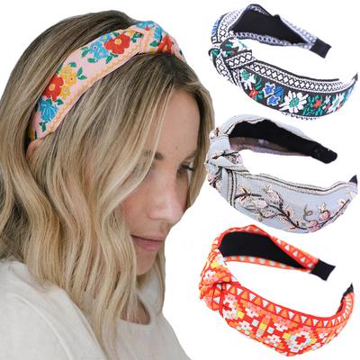Neues Retro Knoten Stirnband für Frauen Haaraccessoires Mädchen Blumenstickerei Elastische Haarbänder Haarreifen Band Kopfschmuck Lünette