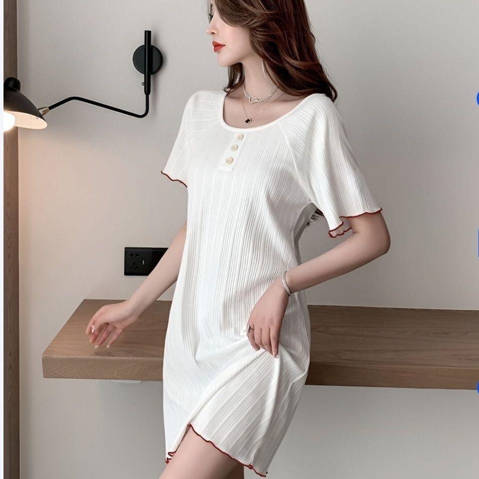 Sleeping Skirt for Women in Summer Thin Design Without Chest Cushion Girl's Skirt Sexy Women's Sleepwear Loose Fit Can Be Worn Outside Short Sleeved