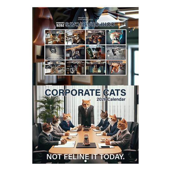 Corporate Cat 2026 Calendar Vertical Wall Hanging Calendar with 12 Kitten Illustrations 12 Monthly Planner for Office Home Organizing Scheduling