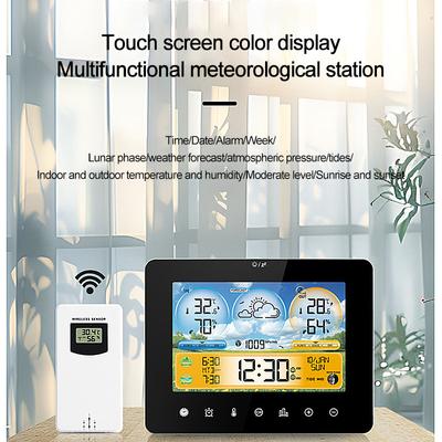 Dotykový barevný displej Digitální meteostanice Vnitřní venkovní teploměr Čas východu a západu slunce Teploměr počasí Předpovědní stanice