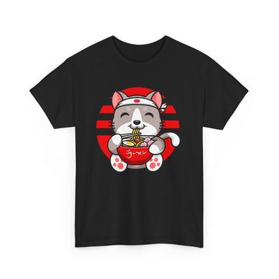 Katze isst Ramen T-Shirt | Ästhetisches Kalligraphie-T-Shirt | Zen Minimalistisches Shirt