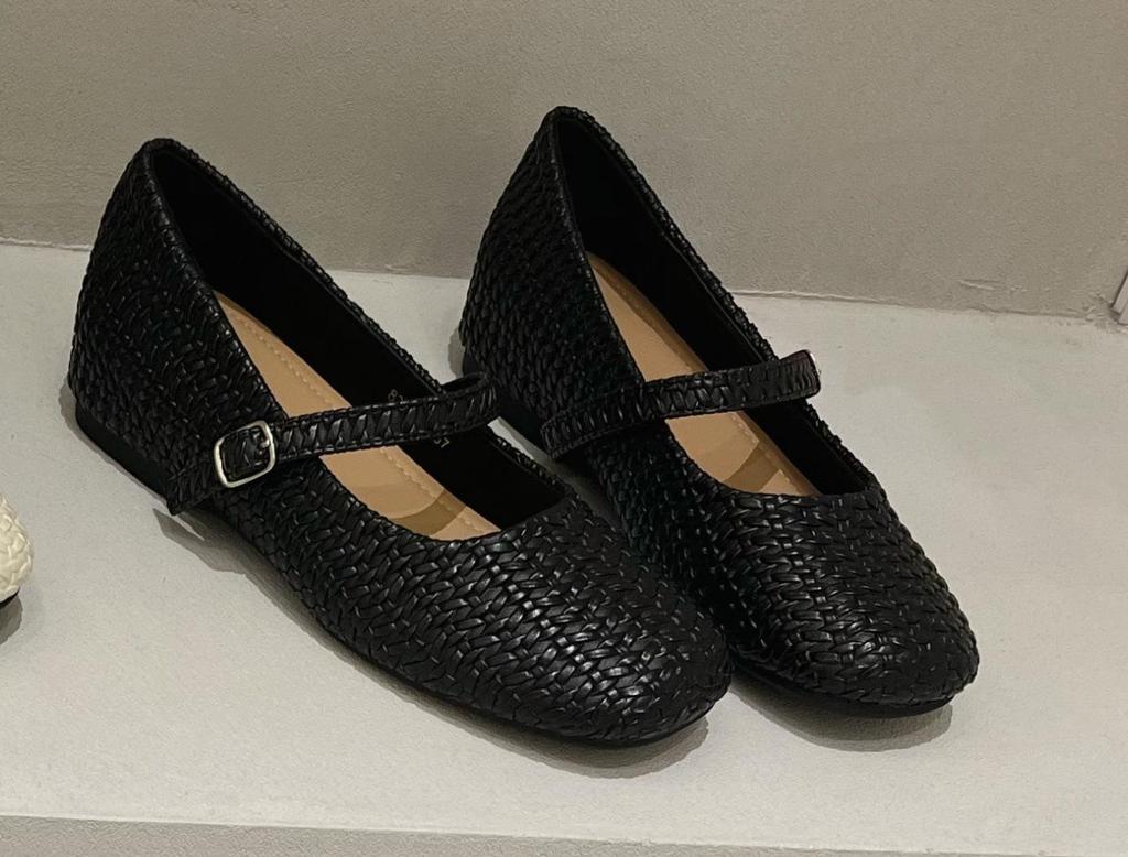 2025 Retro Woven Mary Jane Ballet Flats with Inner Lift, Square Toe, One-Strap Design for Women