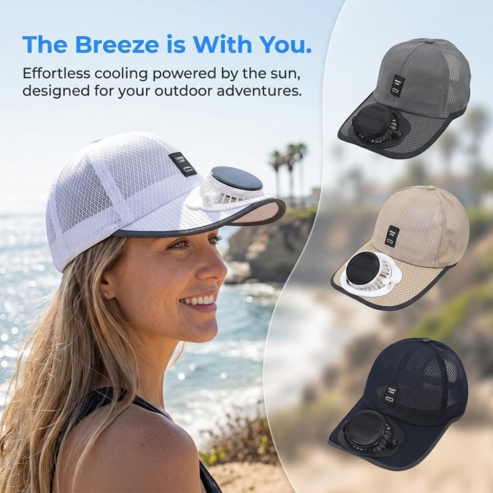 Strong Wind Baseball Cap with Fan UV Protection Breathable Mesh Sun Hat  Beach