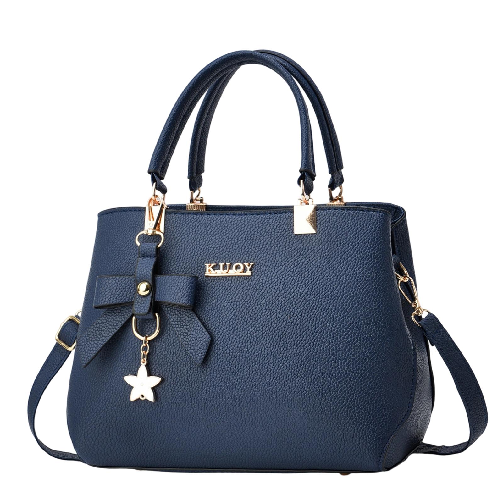 

KUOY Women s High Quality Handbag Shoulder Bag Tote Bag with Removable Strap and Decorative Bow Charm for Daily Use and Work One Size синій