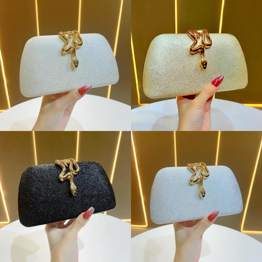 Snake Pattern Evening Clutch With Chain Lock For Party And Formal Events