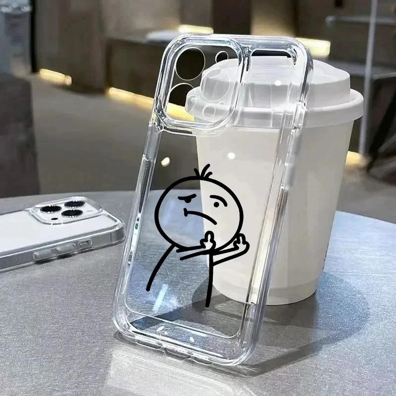Funny Man Soft Clear Phone Case For iPhone 11 12 13 14 15 Pro Max Middle Finger iPhone 7 8 Plus X XR XS Max Shockproof Cover