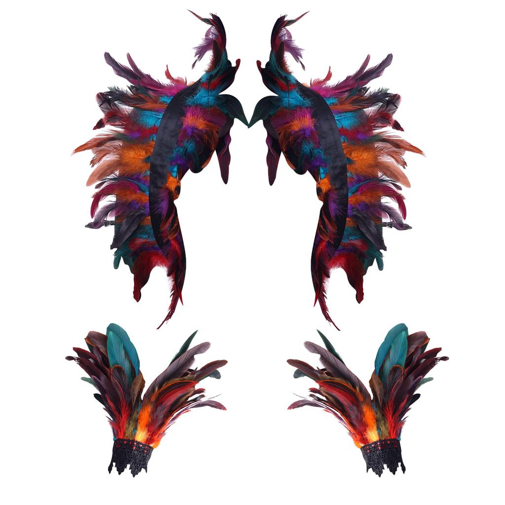 Gothic Feather Shawl Harness Wrist Cloak Cosplay Carnival Bracelets Wrap Shoulder Neck Natural Halloween Party Costume Props