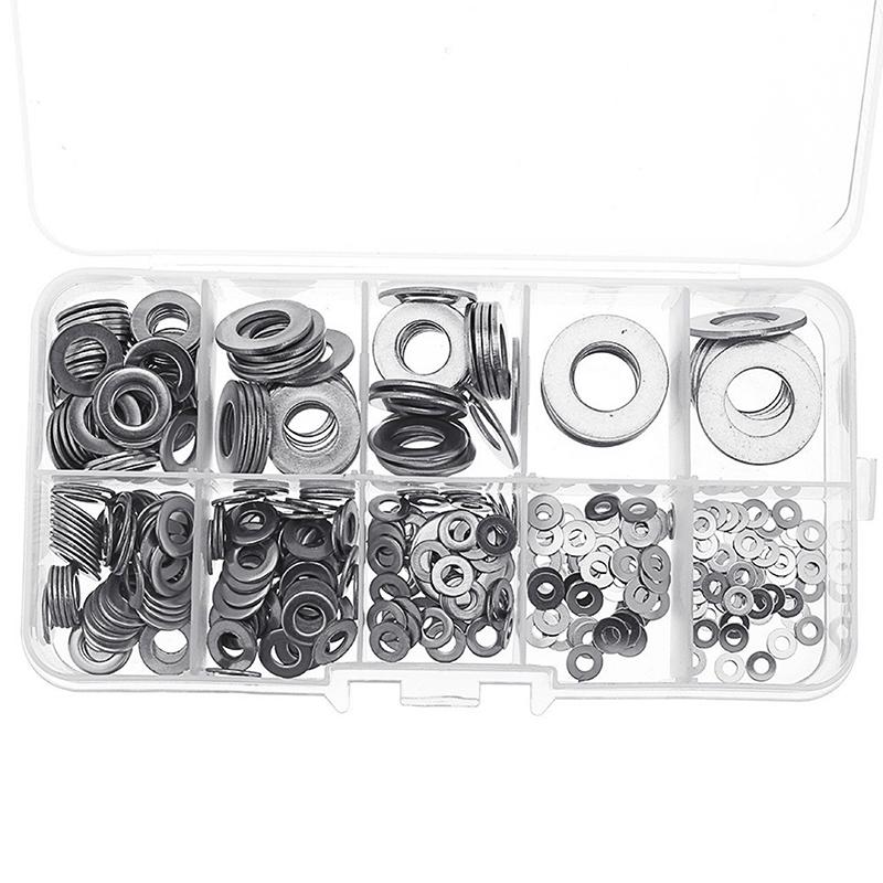 180 Pcs 304 Stainless Steel Flat Washer Set M2/2.5/3/4/5/6/8/10 Suitable For Home Decoration Factory Maintenance Kitchen Store