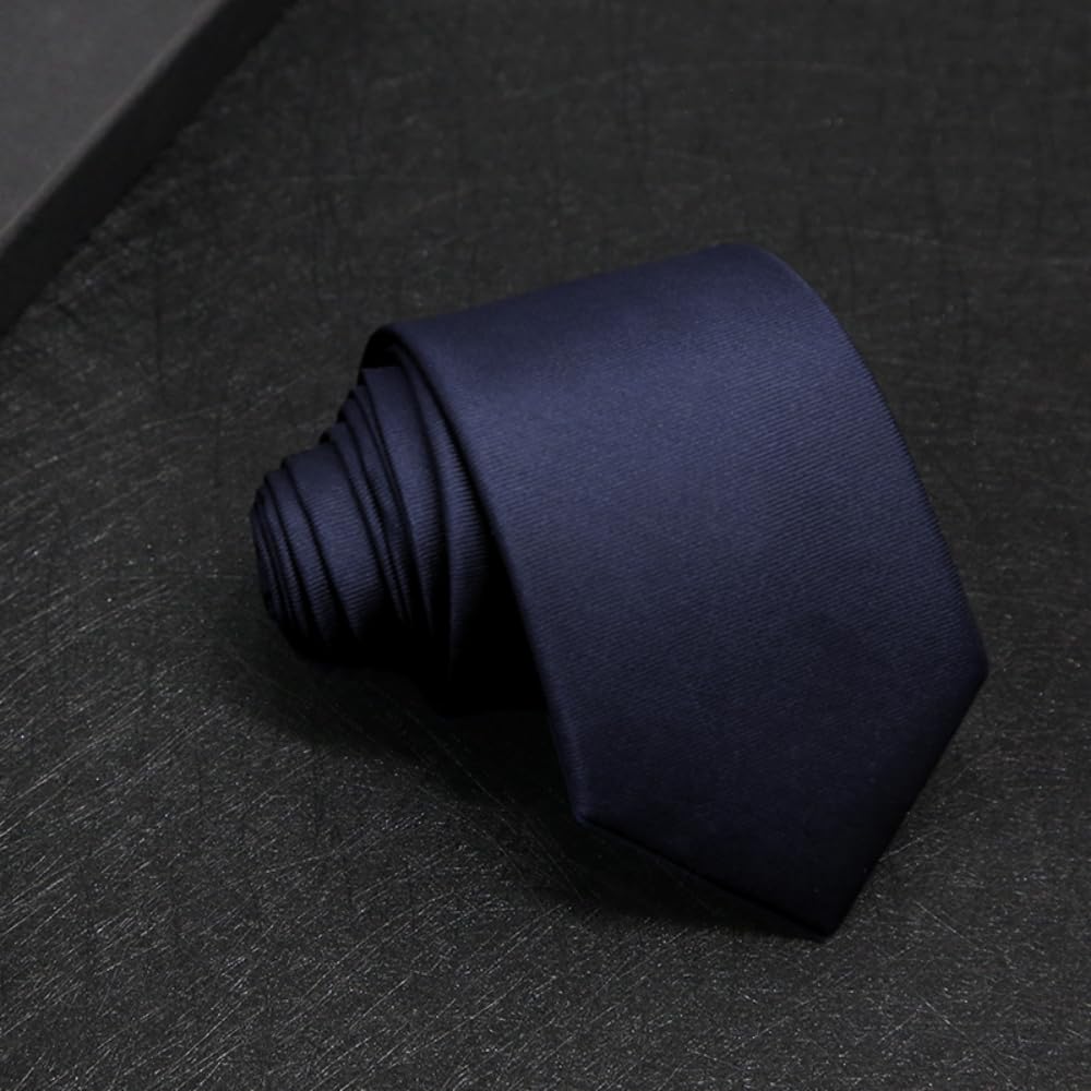 [YULINJIA] Men's 100% Silk Tie, Plain, 8cm Blade Width, Regular Tie, BusinessFormal, Navy