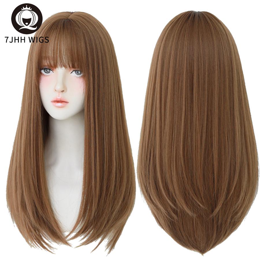 7jhh Wigs Long Straight Hair With Bangs Synthetic Wigs For Girls Latest Fashion Hairstyles Black Crochet Hair Ginger Wig