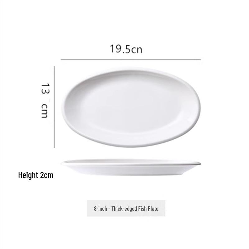 Pure White Thick Edge Oval Ceramic Plate for Steamed Fish - Large Size Tableware