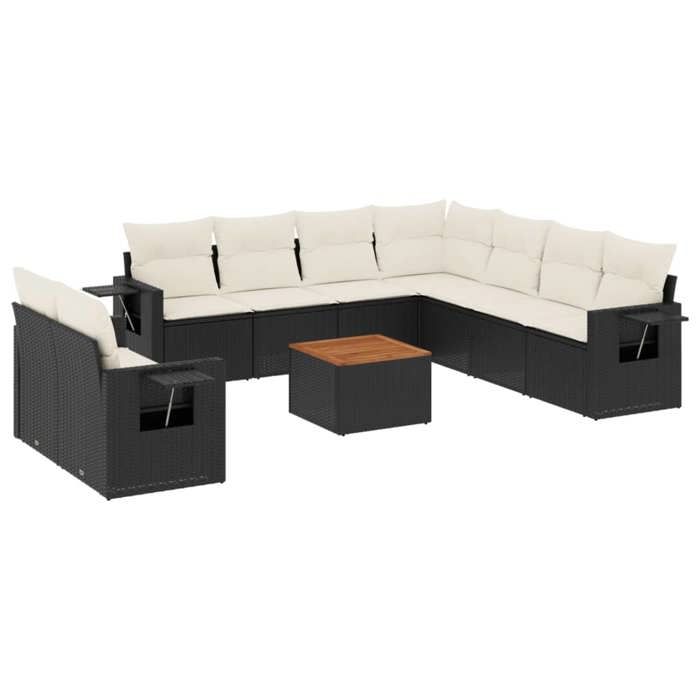 VidaXL Salon de Jardin avec Coussins 10 pcs, Canapés de Terrasse, Ensemble de Meubles de Patio, Mobilier d'Extérieur, Noir 3224628