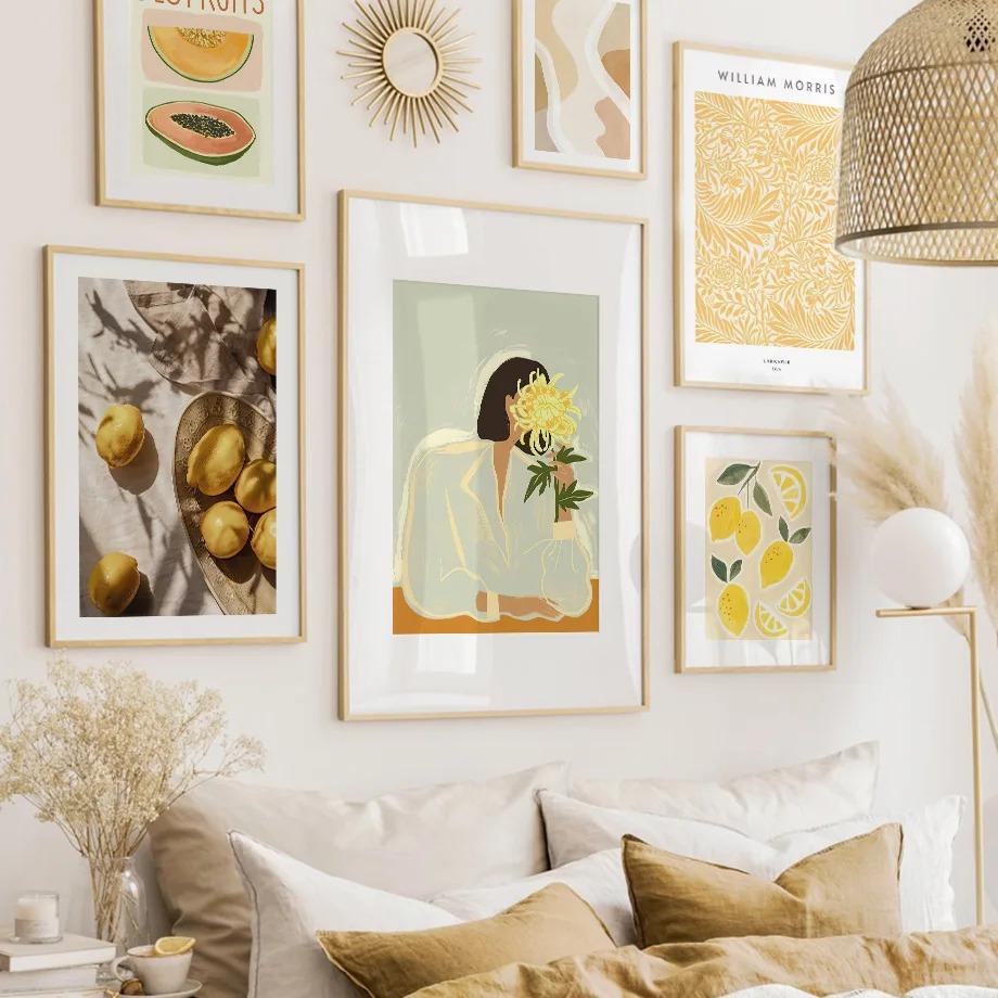 Morris Botanical Wall Art Canvas Painting Posters And Prints Pictures For Living Room Decor Woman Apricot Lemon Papaya William