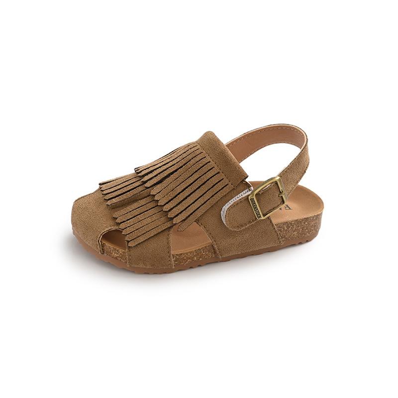 Fashion Kids Sandals 2025 Summer New Style Tassel Girls' Sandals Anti Slip Child Beach Shoes Simple Girls Closed Toe Sandal