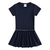 Korean Summer Cartoon Pleated Dress for Girls - Short Sleeve Color Block Skirt Style
