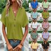 2026 Spring/Summer Casual Brushed Ribbed V-Neck Batwing Short-Sleeved Women's Top