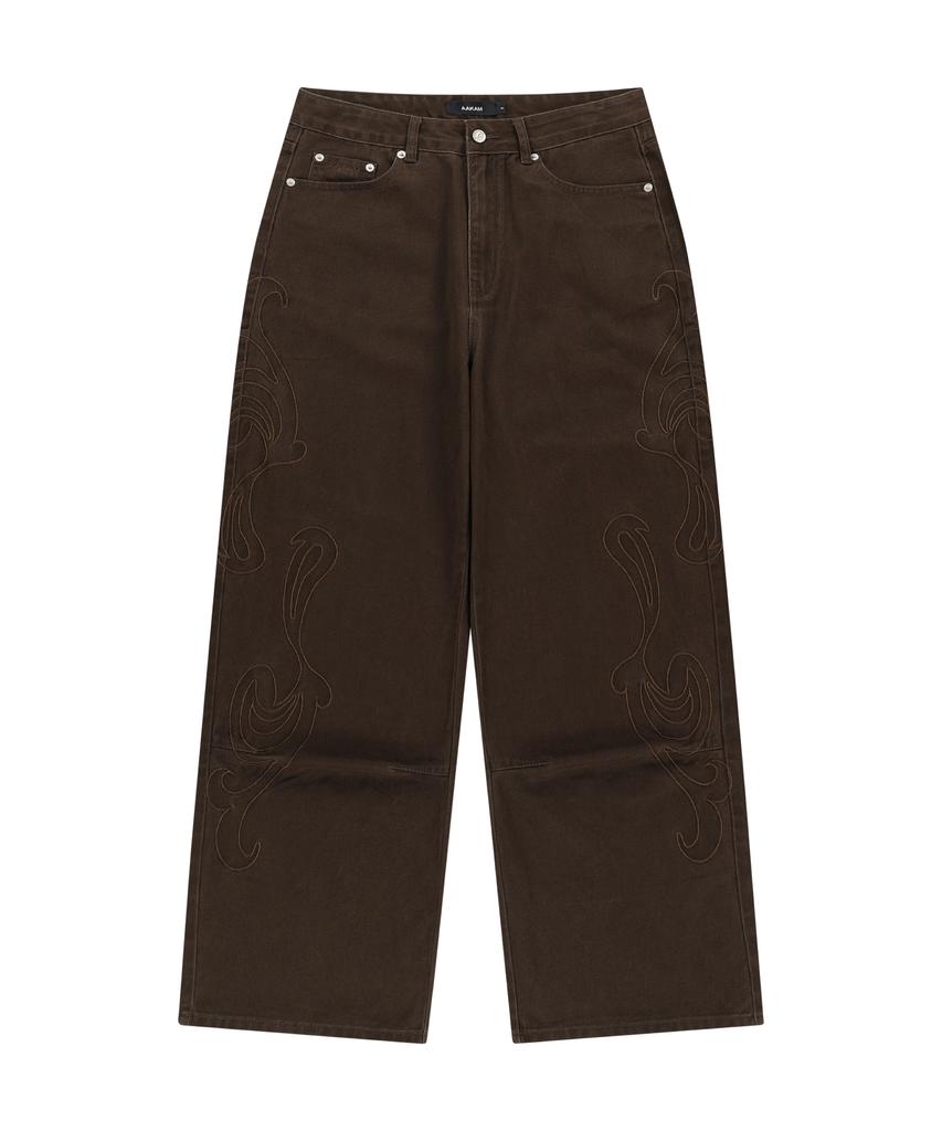 AAKAM Needlework Wave Cotton Pants (Brown)