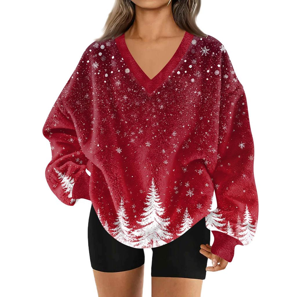 Modă Femei Casual Mânecă Lungă Crăciun Imprimat Decolteu în V Top Hanorac