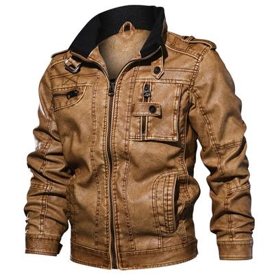 Mode Männer Herbst Winter Casual Jacke Stehkragen Waschbar Leder Mantel Plus Größe M-8XL